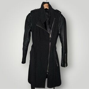 Mackage Women’s Wool Coat with Leather Sleeves – Size XS